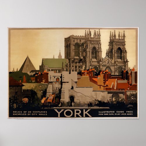 Vintage Travel Poster York City Walls England