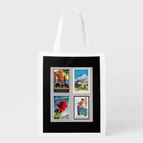 Vintage Travel Posters Collage  Grocery Bag