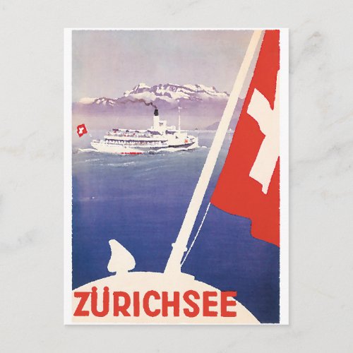 Vintage Travel Posters Lake Zurich Switzerland Postcard