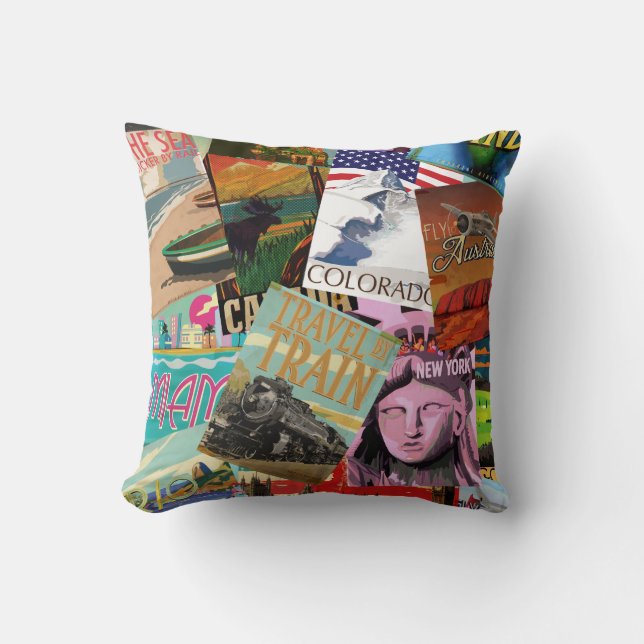 Vintage Travel Posters Throw Pillow (Front)