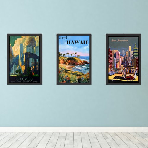 Vintage Travel Posters USA Wall Art Sets