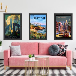 Vintage Travel Posters, USA, Wall Art Sets