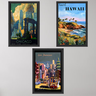 Vintage Travel Posters, USA, Wall Art Sets