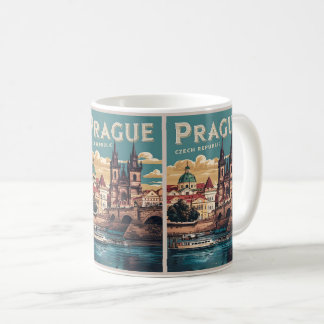 vintage travel prague czech republic gifts, boats coffee mug