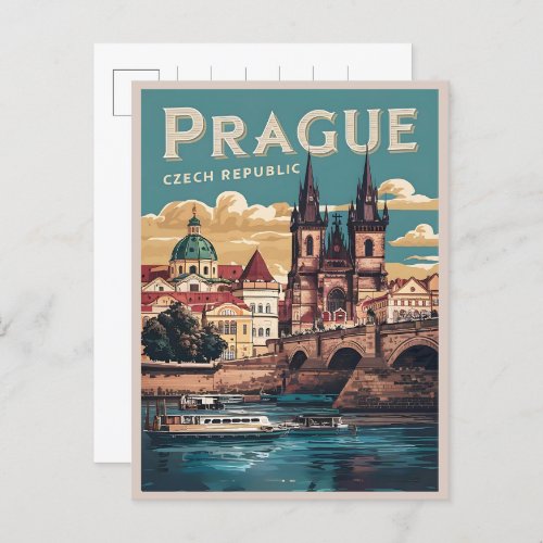 vintage travel prague czech republic gifts boats postcard