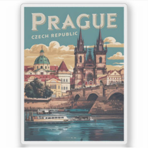vintage travel prague czech republic gifts, boats sticker