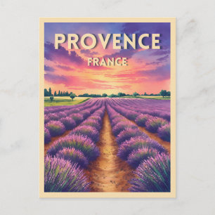 Vintage Travel Provence France Lavender Sunset Postcard