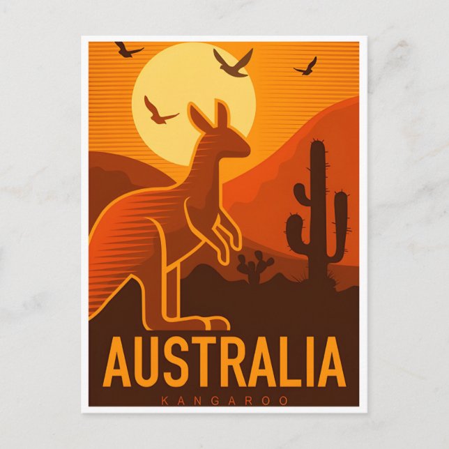 vintage travel retro Australia Kangaroo Australie Postcard (Front)