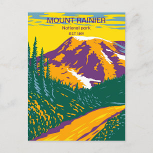 vintage travel retro Mount Rainier national park Postcard