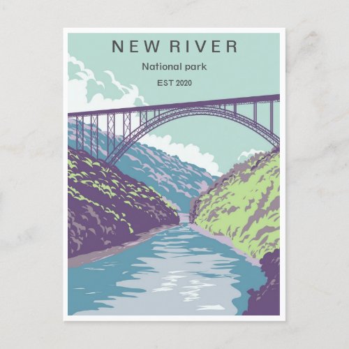 vintage travel retro New River national park Postcard