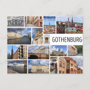 vintage travel retro watercolor Gothenburg Sweden Postcard