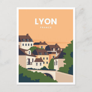 vintage Travel retro watercolor Lyon France  Postcard