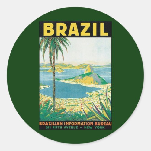 Vintage Travel Rio de Janeiro Brazil Coastal Beach Classic Round Sticker