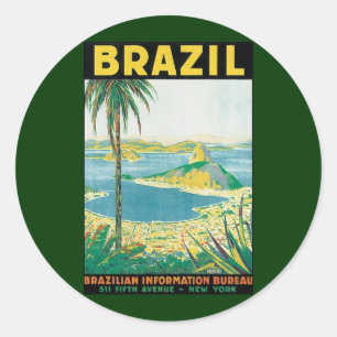 Vintage Travel Rio de Janeiro Brazil Coastal Beach Classic Round Sticker