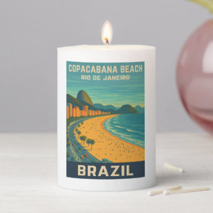 Vintage Travel Rio de Janeiro Copacabana Beach Pillar Candle