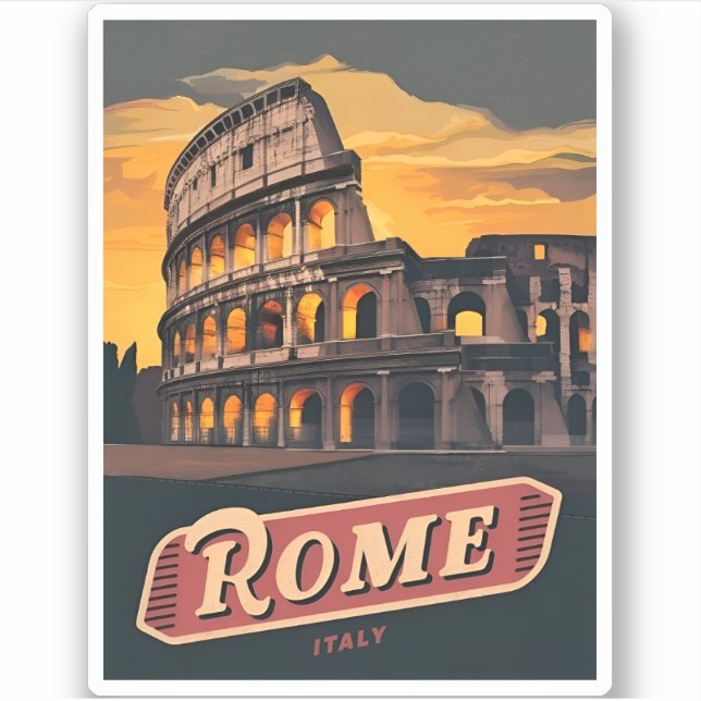 Vintage Travel Rome Italy Colosseum Retro Scenic Sticker (Front)
