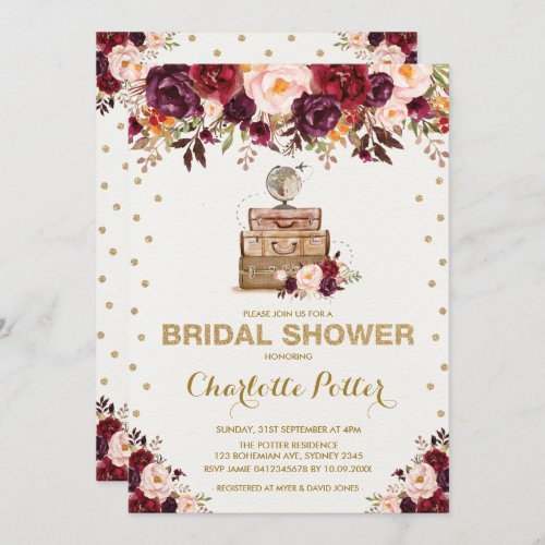 Vintage Travel Rustic Floral Bridal Shower Party Invitation