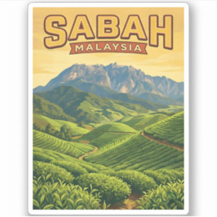 Vintage Travel Sabah Borneo Malaysia Nature Retro Sticker
