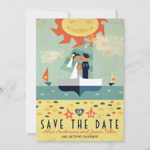 Vintage Travel Sailboat Destination Save the Date Invitation