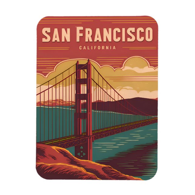 Vintage Travel San Francisco Golden Gate Bridge Magnet (Vertical)