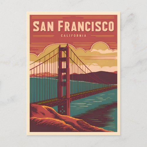 Vintage Travel San Francisco Golden Gate Bridge Postcard