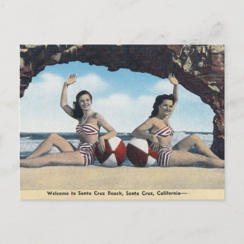 Vintage Travel _ Santa Cruz California Beach  Postcard