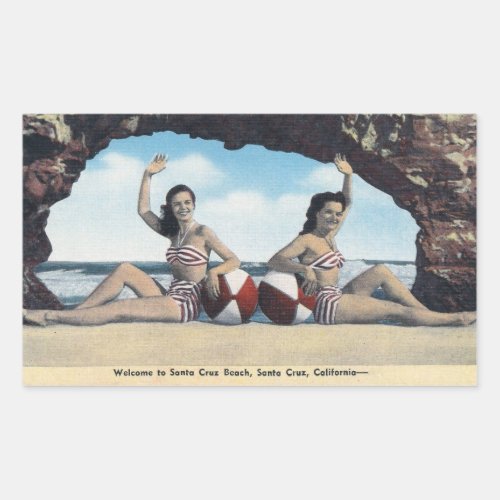 Vintage Travel _ Santa Cruz California Beach   Rectangular Sticker