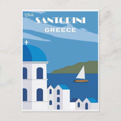 Vintage Travel Santorini Greece Postcard