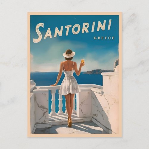 Vintage Travel Santorini Greece Retro Scenic Postcard