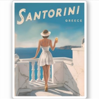 Vintage Travel Santorini Greece Retro Scenic