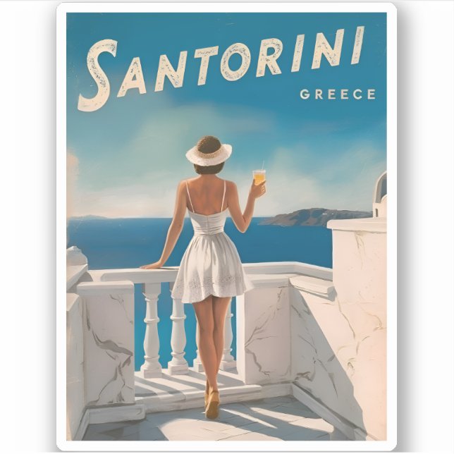 Vintage Travel Santorini Greece Retro Scenic Sticker (Front)
