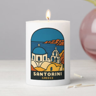 Vintage Travel Santorini Greece Retro Seaside Pillar Candle