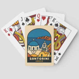 Vintage Travel Santorini Greece Retro Seaside Poker Cards
