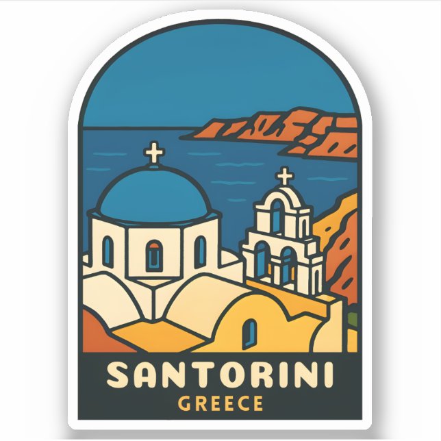 Vintage Travel Santorini Greece Retro Seaside Sticker (Front)