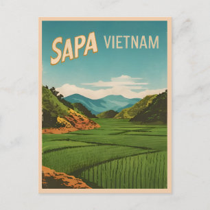 Vintage Travel Sapa Vietnam Retro Scenic Postcard