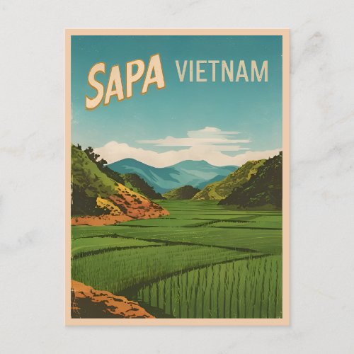 Vintage Travel Sapa Vietnam Retro Scenic Postcard