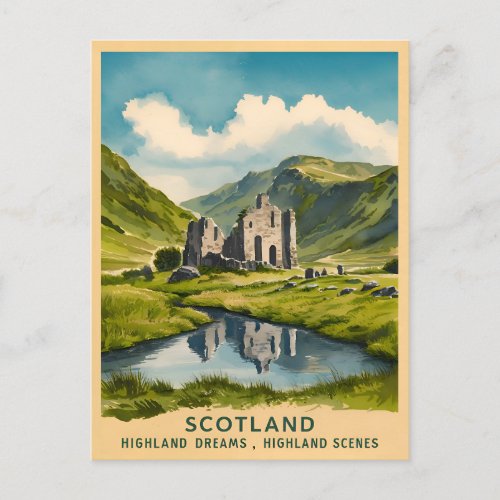 Vintage Travel Scotland Highlands Retro Landscape Postcard