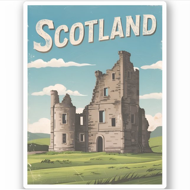 Vintage Travel Scotland Highlands Retro Scenic Sticker (Front)