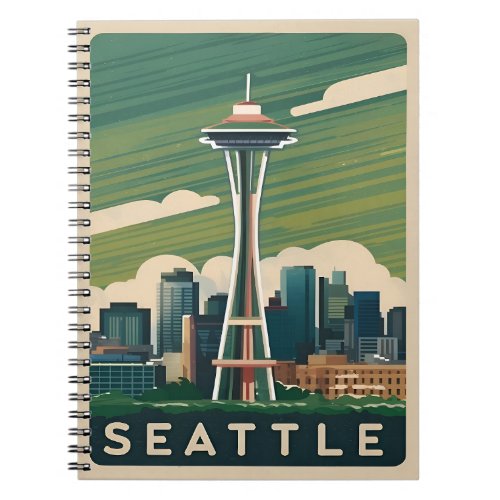 Vintage Travel Seattle Space Needle Retro Graphic Notebook