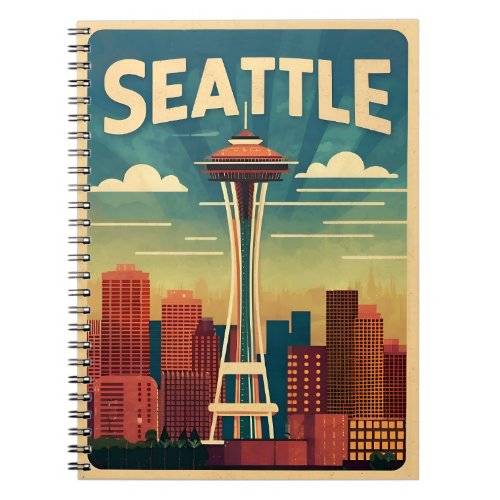 Vintage Travel Seattle Space Needle Retro Graphic Notebook