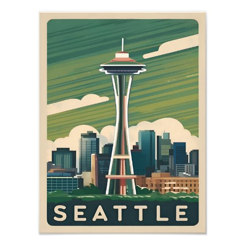 Vintage Travel Seattle Space Needle Retro Graphic Photo Print
