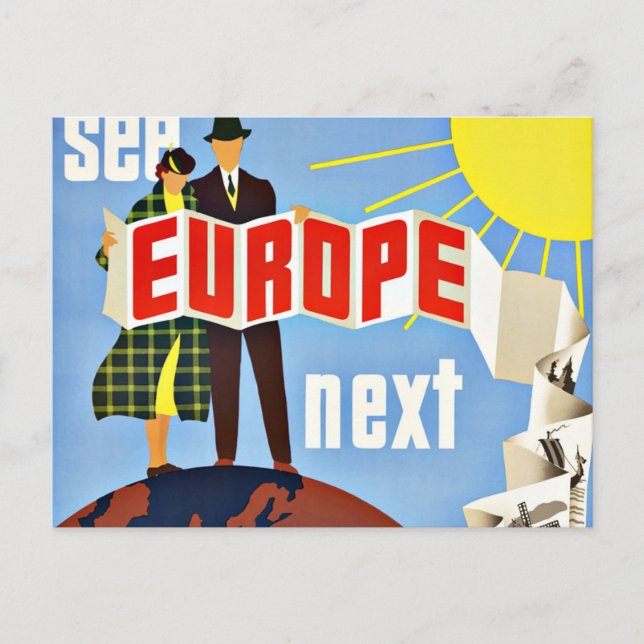 Vintage Travel See Europe Postcard (Front)