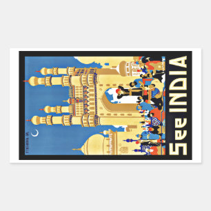 Vintage Travel See India Aisa Rectangular Sticker