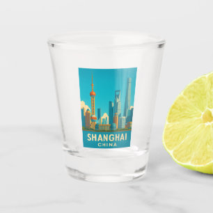 Vintage Travel Shanghai China Retro Scenic Skyline Shot Glass