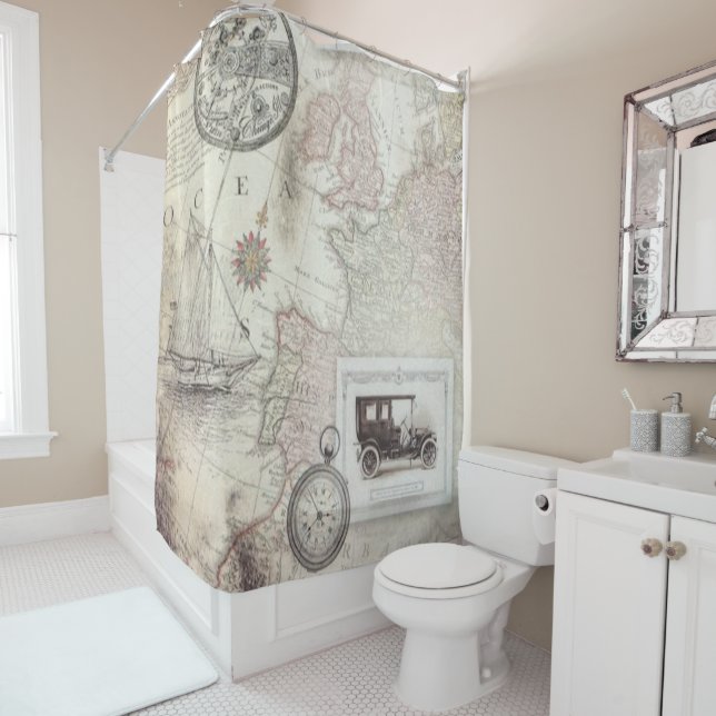 Vintage travel   shower curtain (In Situ)
