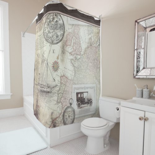 Vintage travel   shower curtain