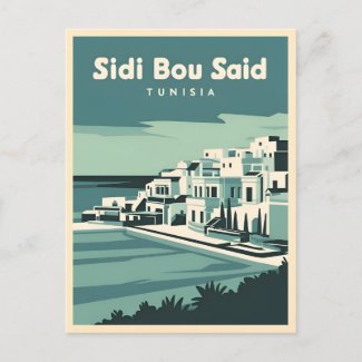 Vintage Travel Sidi Bou Said Tunisia Retro Scenic