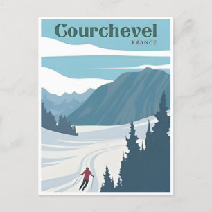 Vintage travel ski in courchevel France watercolor Postcard