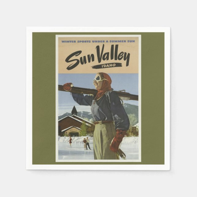 Vintage Travel Ski Napkins (Front)