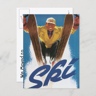Vintage Travel, Ski Skiing Snow, Change of Address Announcement Postcard